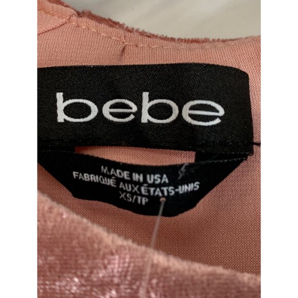 Bebe XS Long Sleeve Crushed Velvet Bodycon Mini Dress In Dark Rose - Picture 3 of 12